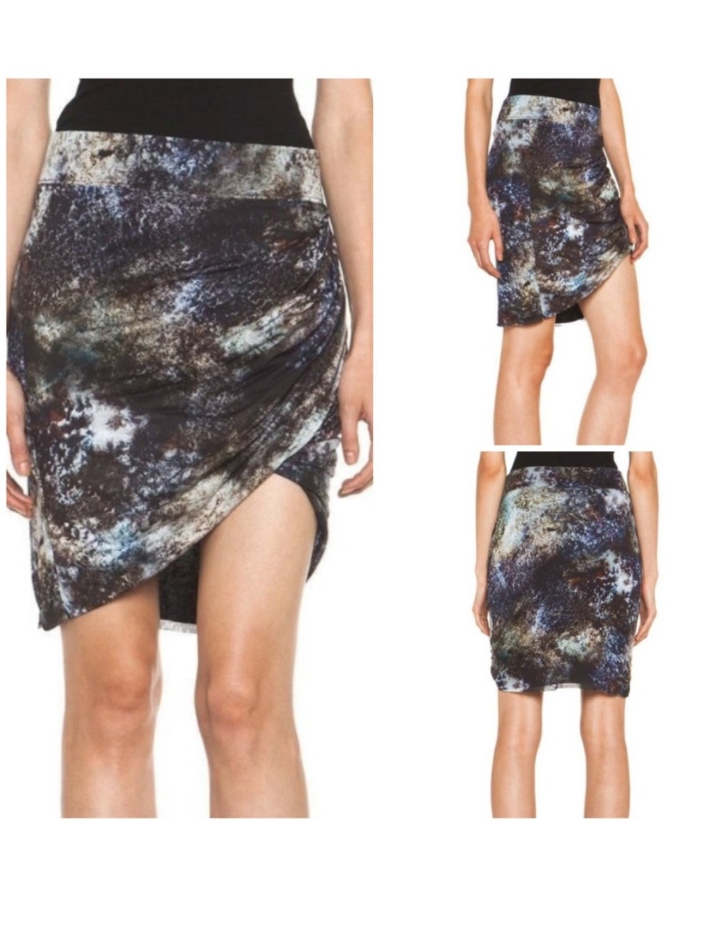 Helmut Lang Abstract Oxide Print Star Bruise Asymmetrical Draped Mini Skirt P